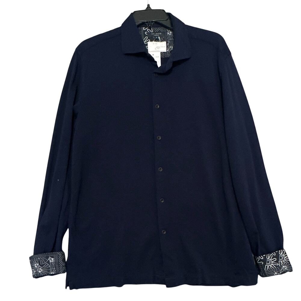 Ted Baker London Very English Navy Spread Collar Shirt Flip Cuff Men's Sz 5 L